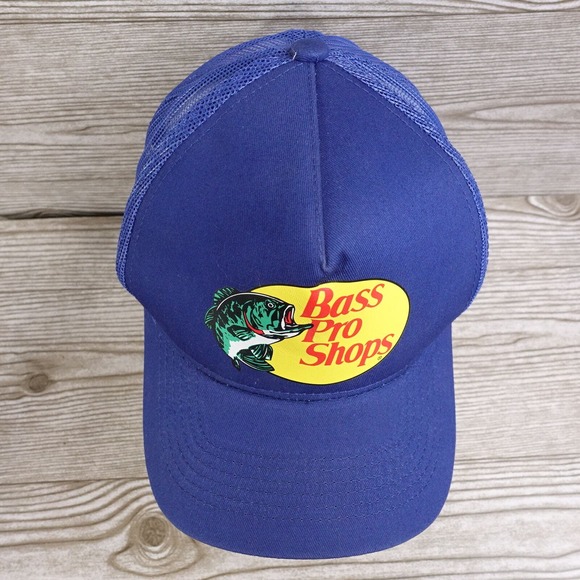 BASS PRO SHOPS LOGO BLUE ADJUSTABLE MESH SNAPBACK BASEBALL TRUCKER HAT CAP - Picture 3 of 11